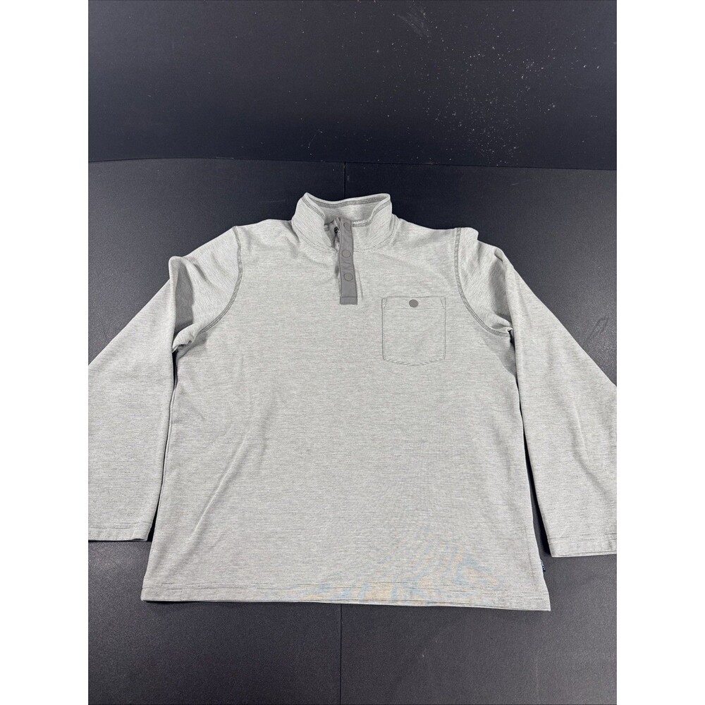 LL Bean Quarter Snap Sweatshirt Mockneck Pullover Men's Size Large Gray Stripped